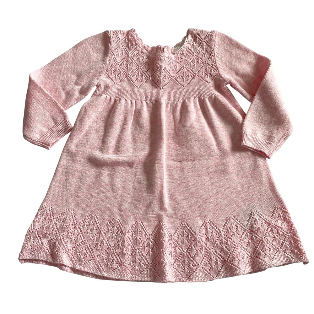 Next Pink Crochet Sweater Dress - 6-9 Months - Excellent!